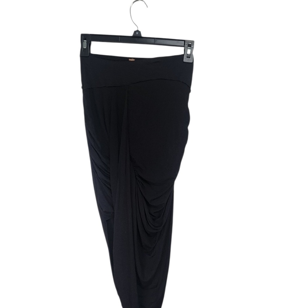 NWT. Free People Black Ruched Asymmetrical Tulip Hem‎ Midi Skirt XS